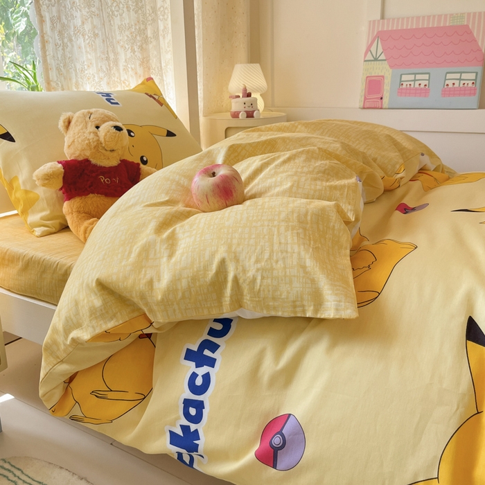 91家纺网 家纺一手货源 找家纺 （总）金爱家 2025新款宝可梦正版授权纯棉卡通皮卡丘学生宿舍三件套四件套系列