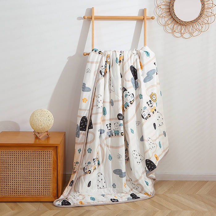 91家纺网 家纺一手货源 找家纺 贝兰仙奴 2025新款针织棉夏被 动物火车