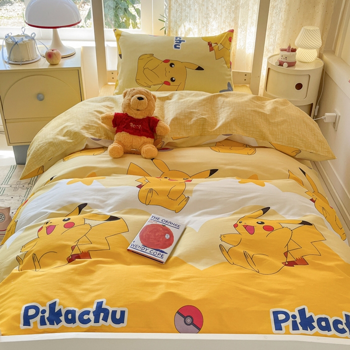 91家纺网 家纺一手货源 找家纺 （总）金爱家 2025新款宝可梦正版授权纯棉卡通皮卡丘学生宿舍三件套四件套系列