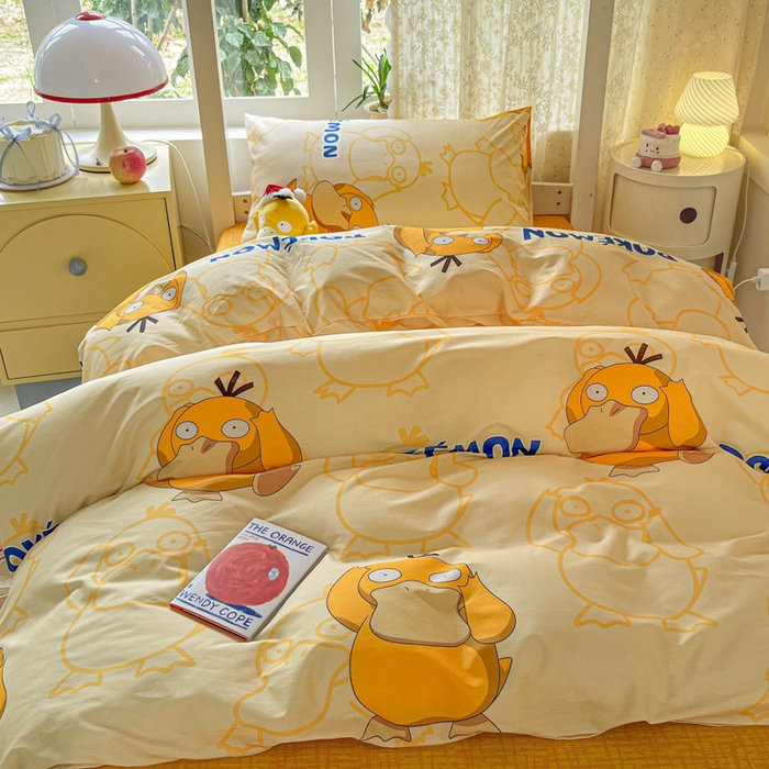 91家纺网 家纺一手货源 找家纺 金爱家 2025新款宝可梦正版授权纯棉卡通皮卡丘学生宿舍三件套四件套系列 棉宝可梦-奶黄可达鸭