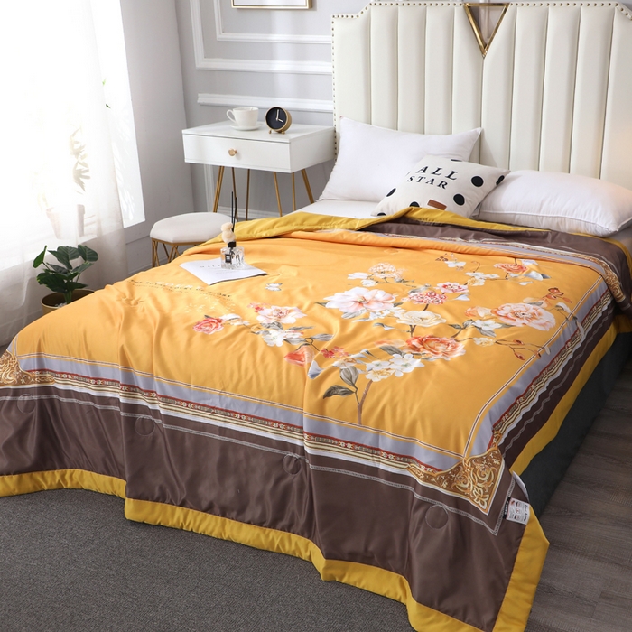 91家纺网 家纺一手货源 找家纺 贝兰仙奴 2025新款水洗天丝大中国风版夏被 富贵花开黄