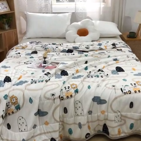 91家纺网 家纺一手货源 找家纺 贝兰仙奴 2025新款针织棉夏被 动物火车