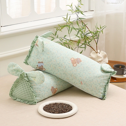 梦叶草 2025新款全棉双层纱萌兔荞麦枕芯护颈枕头50*16*16cm（±2cm） 萌兔荞麦枕-萌象墩墩