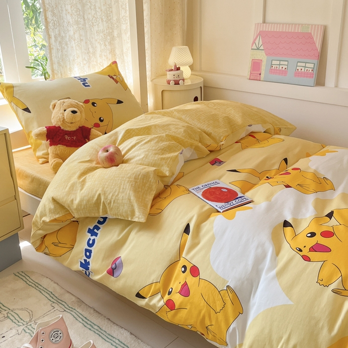 91家纺网 家纺一手货源 找家纺 （总）金爱家 2025新款宝可梦正版授权纯棉卡通皮卡丘学生宿舍三件套四件套系列
