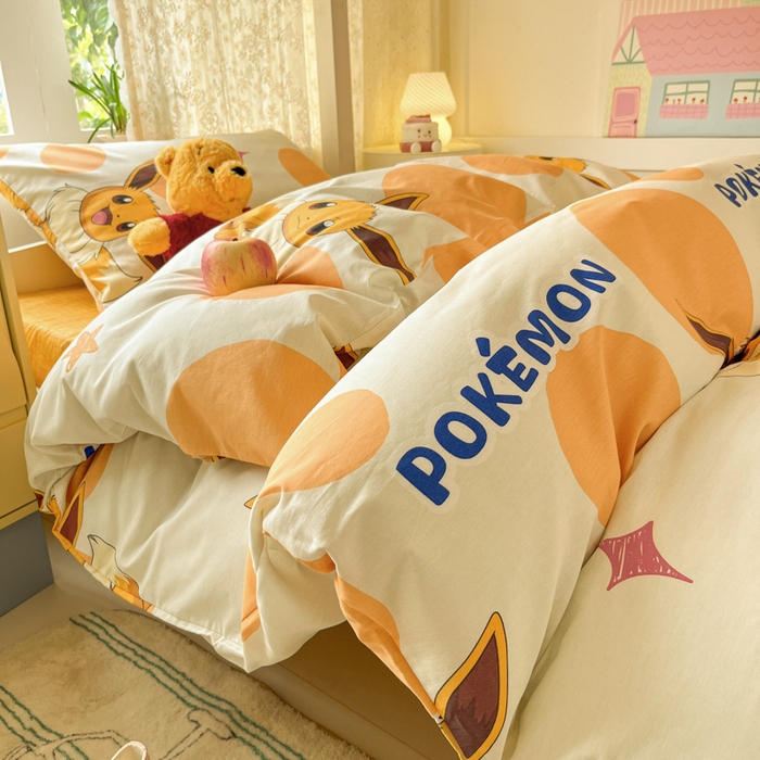 91家纺网 家纺一手货源 找家纺 金爱家 2025新款宝可梦正版授权纯棉卡通皮卡丘学生宿舍三件套四件套系列 棉宝可梦-泡泡伊布