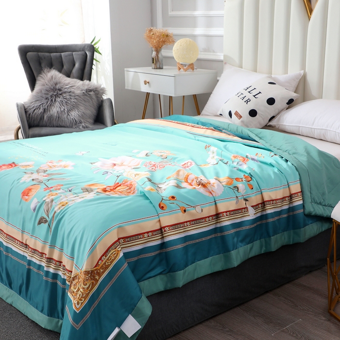 91家纺网 家纺一手货源 找家纺 贝兰仙奴 2025新款水洗天丝大中国风版夏被 富贵花开绿