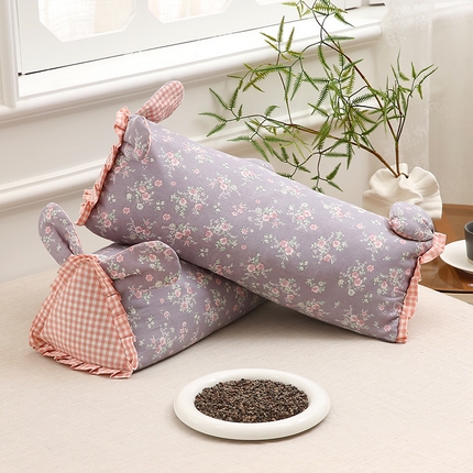 梦叶草 2025新款全棉双层纱萌兔荞麦枕芯护颈枕头50*16*16cm（±2cm） 萌兔荞麦枕-紫色如梦