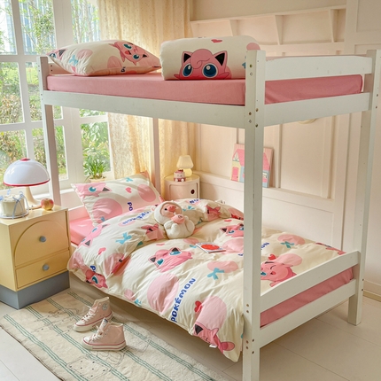 金爱家 2025新款宝可梦正版授权纯棉卡通皮卡丘学生宿舍三件套四件套系列 棉宝可梦-蝴蝶结胖丁