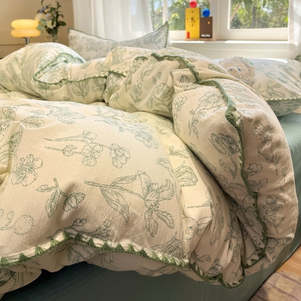 （总）罗亿家纺 2025新款韩系云感纱贝壳边四件套(提供买家秀)