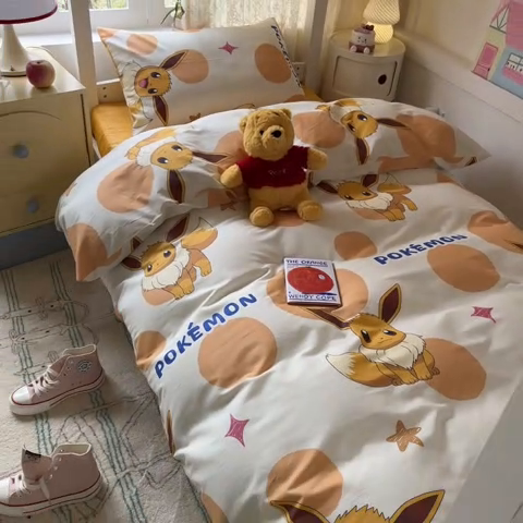 91家纺网 家纺一手货源 找家纺 金爱家 2025新款宝可梦正版授权纯棉卡通皮卡丘学生宿舍三件套四件套系列 棉宝可梦-泡泡伊布