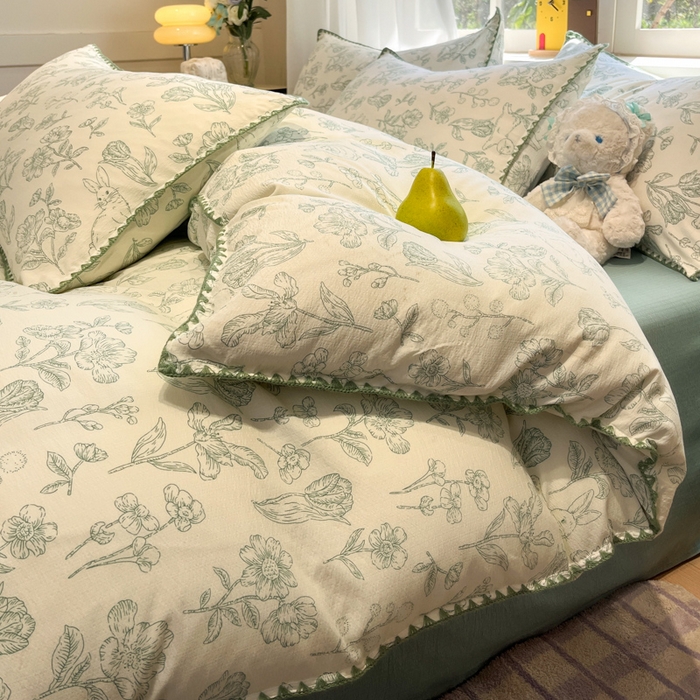 91家纺网 家纺一手货源 找家纺 （总）罗亿家纺 2025新款韩系云感纱贝壳边四件套(提供买家秀)