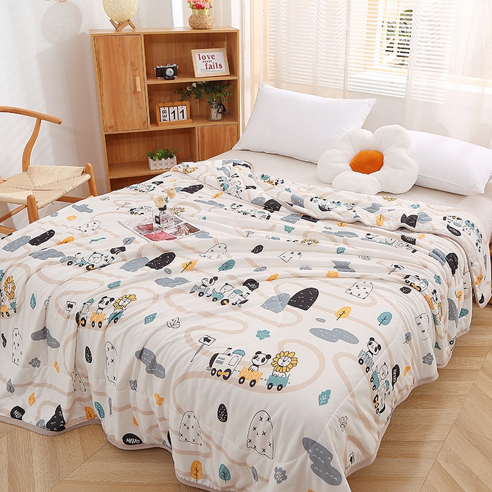 91家纺网 家纺一手货源 找家纺 贝兰仙奴 2025新款针织棉夏被 动物火车