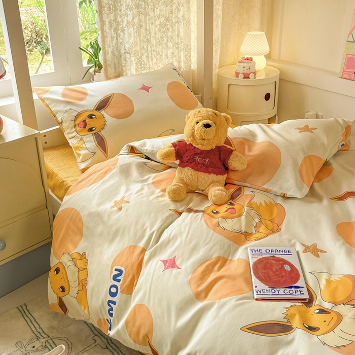 91家纺网 家纺一手货源 找家纺 金爱家 2025新款宝可梦正版授权纯棉卡通皮卡丘学生宿舍三件套四件套系列 棉宝可梦-泡泡伊布