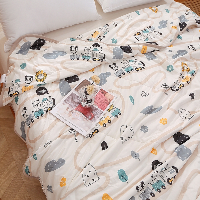 91家纺网 家纺一手货源 找家纺 贝兰仙奴 2025新款针织棉夏被 动物火车