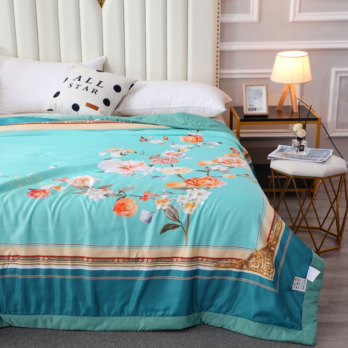 91家纺网 家纺一手货源 找家纺 贝兰仙奴 2025新款水洗天丝大中国风版夏被 富贵花开绿