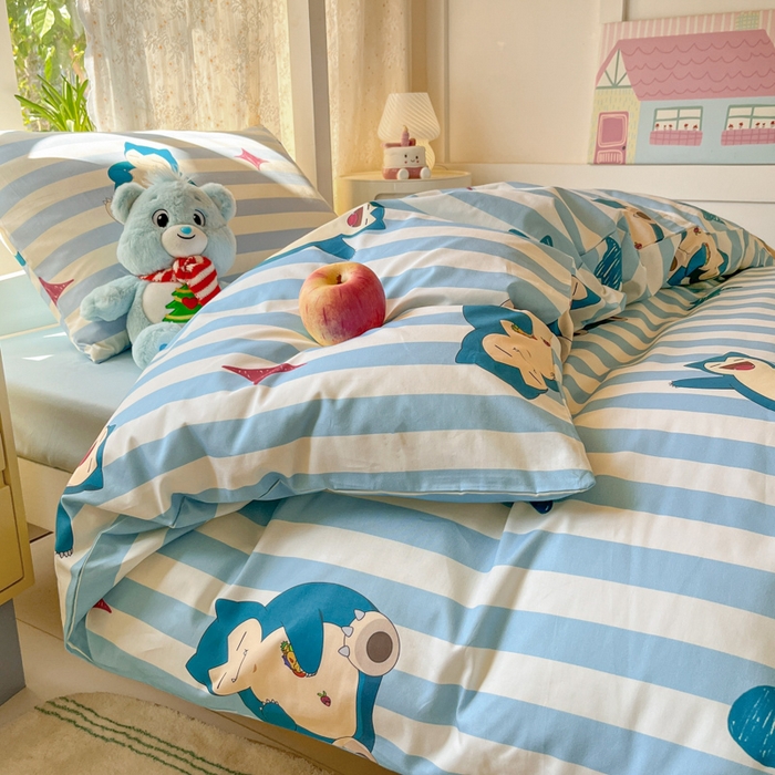 91家纺网 家纺一手货源 找家纺 金爱家 2025新款宝可梦正版授权纯棉卡通皮卡丘学生宿舍三件套四件套系列 棉宝可梦-蓝条卡比兽