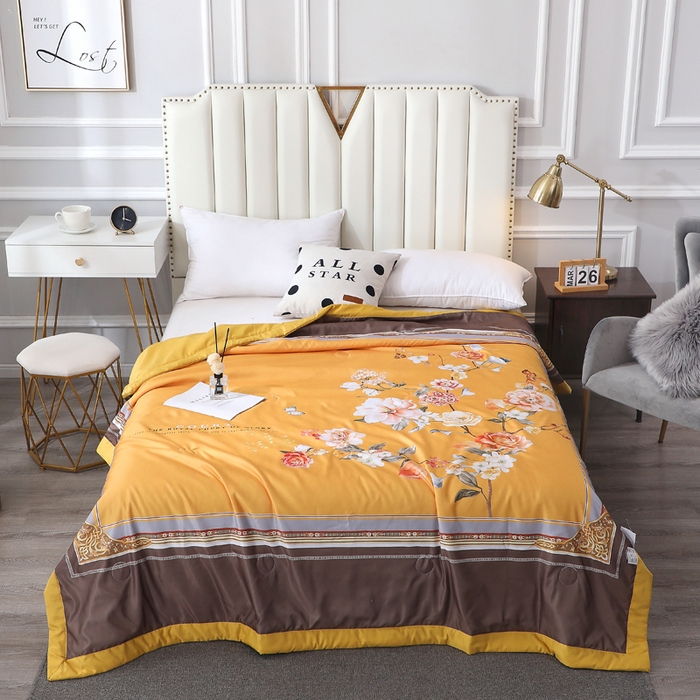 91家纺网 家纺一手货源 找家纺 贝兰仙奴 2025新款水洗天丝大中国风版夏被 富贵花开黄