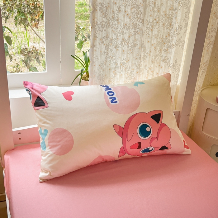 91家纺网 家纺一手货源 找家纺 金爱家 2025新款宝可梦正版授权纯棉卡通皮卡丘学生宿舍三件套四件套系列 棉宝可梦-蝴蝶结胖丁