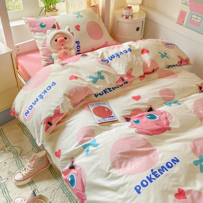 91家纺网 家纺一手货源 找家纺 金爱家 2025新款宝可梦正版授权纯棉卡通皮卡丘学生宿舍三件套四件套系列 棉宝可梦-蝴蝶结胖丁