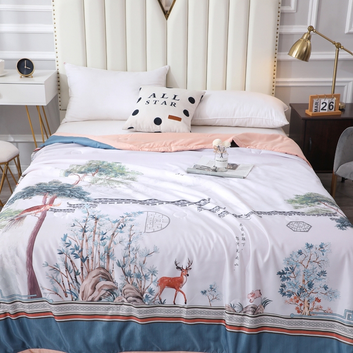 91家纺网 家纺一手货源 找家纺 贝兰仙奴 2025新款水洗天丝大中国风版夏被 梦回江南