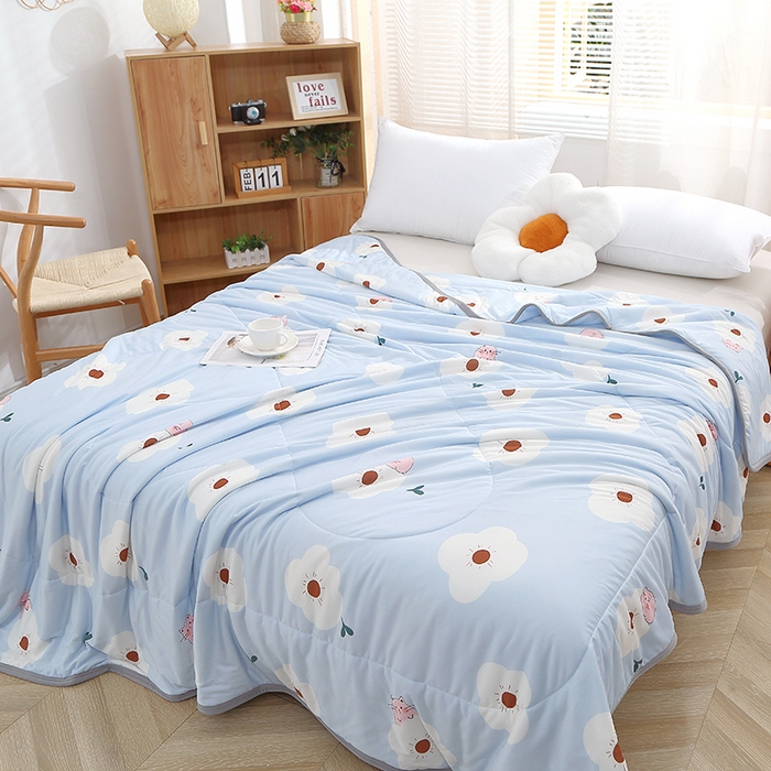 91家纺网 家纺一手货源 找家纺 贝兰仙奴 2025新款针织棉夏被 花与猫蓝