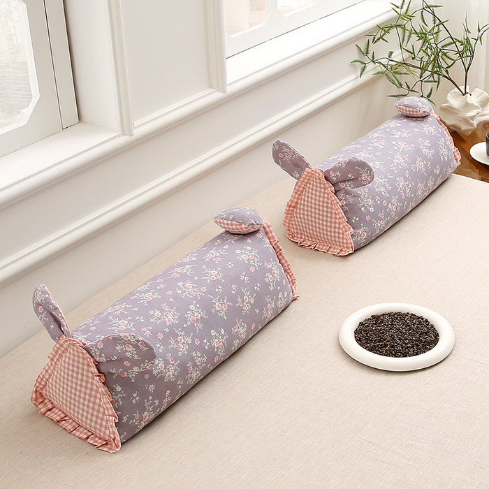 91家纺网 家纺一手货源 找家纺 梦叶草 2025新款全棉双层纱萌兔荞麦枕芯护颈枕头50*16*16cm（±2cm） 萌兔荞麦枕-紫色如梦