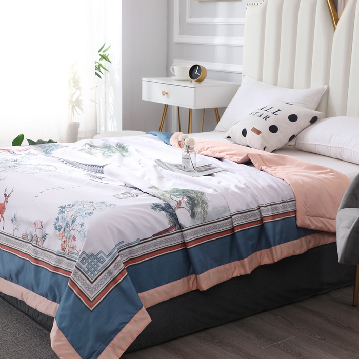 91家纺网 家纺一手货源 找家纺 贝兰仙奴 2025新款水洗天丝大中国风版夏被 梦回江南