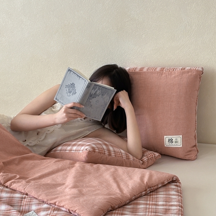 91家纺网 家纺一手货源 找家纺 多米家居 2025新款全棉水洗棉抱枕被 星辰-红