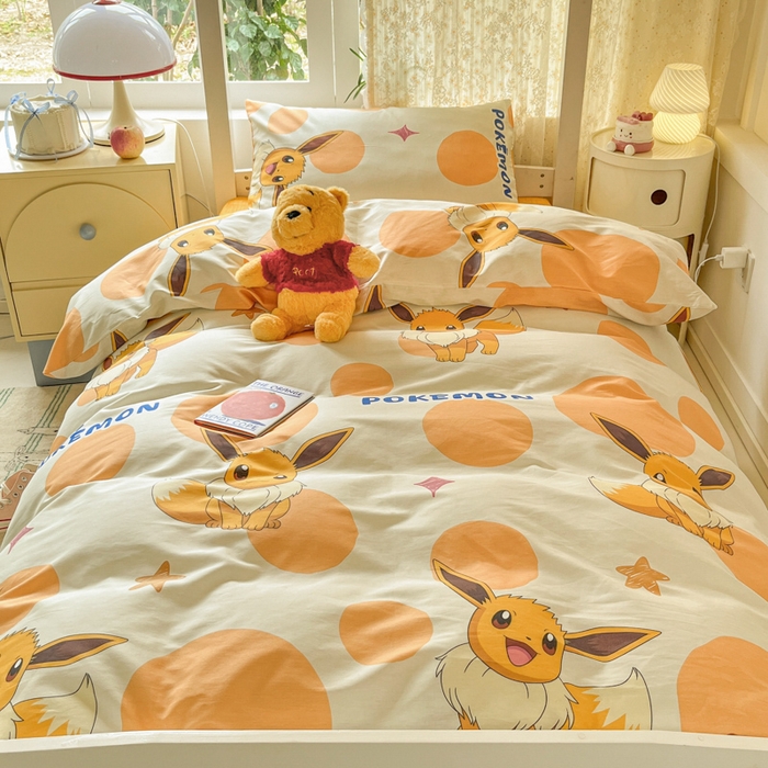 91家纺网 家纺一手货源 找家纺 金爱家 2025新款宝可梦正版授权纯棉卡通皮卡丘学生宿舍三件套四件套系列 棉宝可梦-泡泡伊布