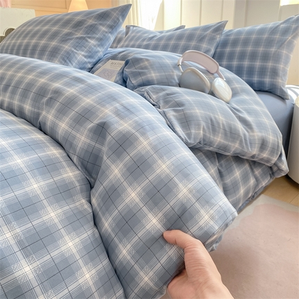 91家纺网 家纺一手货源 找家纺 （总）慕木家纺 2025新品A类条纹简约无印风水洗棉床单款四件套条纹格系列（抽空压缩可跨境提供买家秀）