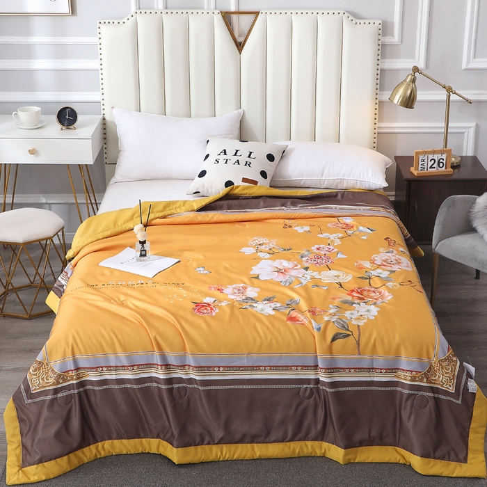 91家纺网 家纺一手货源 找家纺 贝兰仙奴 2025新款水洗天丝大中国风版夏被 富贵花开黄