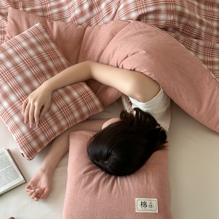 91家纺网 家纺一手货源 找家纺 多米家居 2025新款全棉水洗棉抱枕被 星辰-红