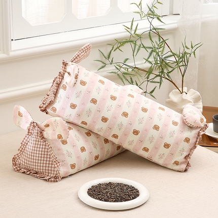 梦叶草 2025新款全棉双层纱萌兔荞麦枕芯护颈枕头50*16*16cm（±2cm） 萌兔荞麦枕-乖乖小熊