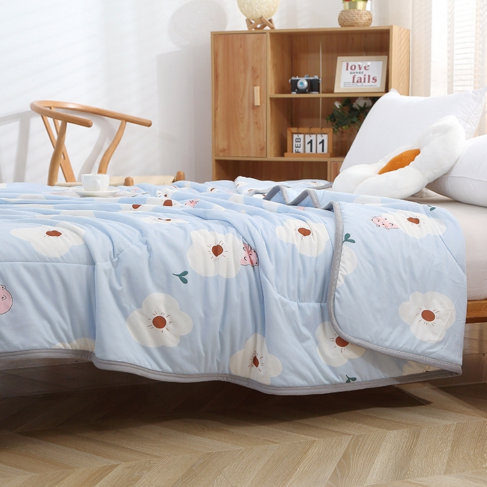 91家纺网 家纺一手货源 找家纺 贝兰仙奴 2025新款针织棉夏被 花与猫蓝