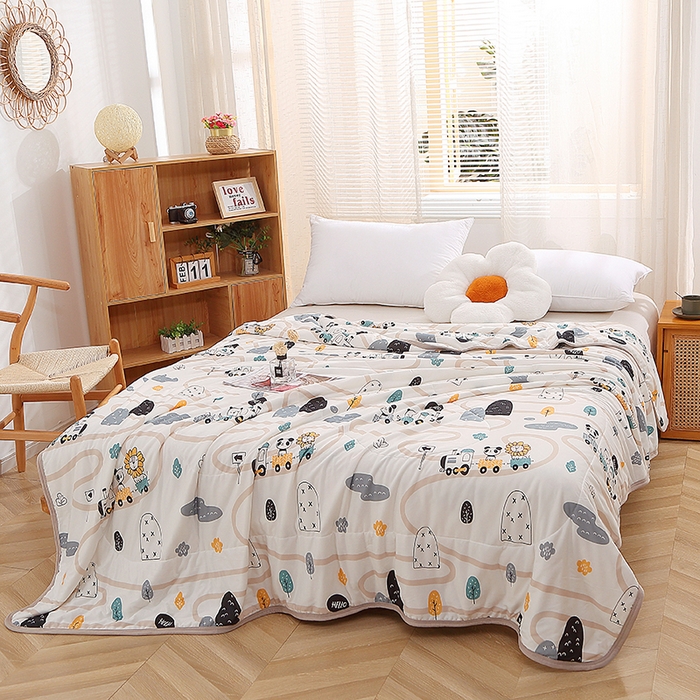 91家纺网 家纺一手货源 找家纺 贝兰仙奴 2025新款针织棉夏被 动物火车