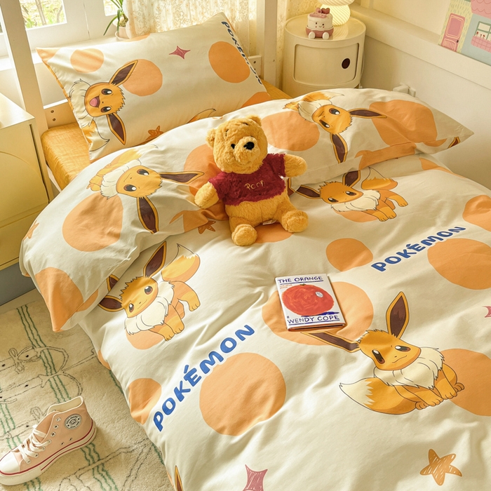 91家纺网 家纺一手货源 找家纺 金爱家 2025新款宝可梦正版授权纯棉卡通皮卡丘学生宿舍三件套四件套系列 棉宝可梦-泡泡伊布
