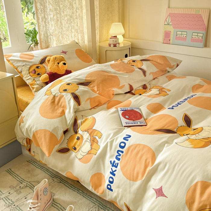91家纺网 家纺一手货源 找家纺 金爱家 2025新款宝可梦正版授权纯棉卡通皮卡丘学生宿舍三件套四件套系列 棉宝可梦-泡泡伊布