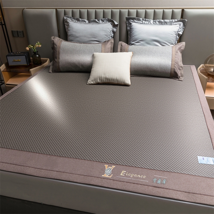 苏迪网销供货 2025新款高端PE藤席冰丝三明治凉席霸王藤席 PE雪藤席-灰