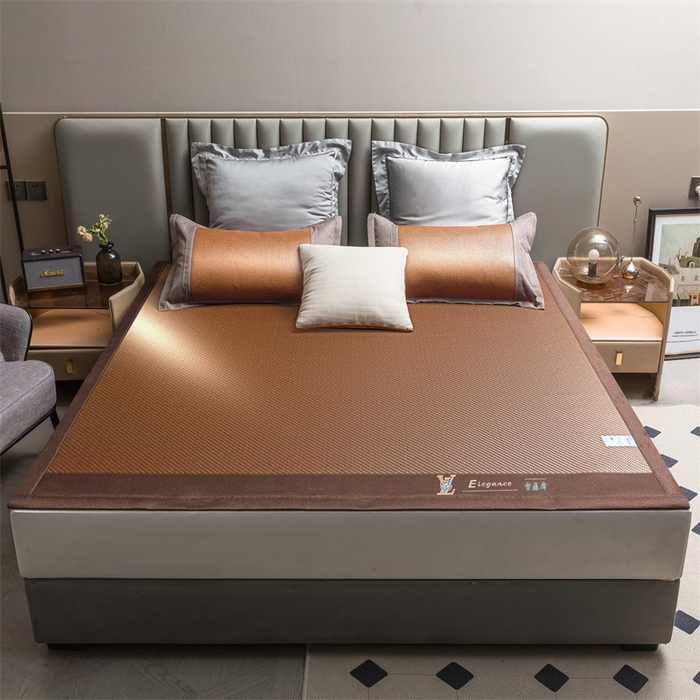 91家纺网 家纺一手货源 找家纺 苏迪网销供货 2025新款高端PE藤席冰丝三明治凉席霸王藤席 PE雪藤席-咖