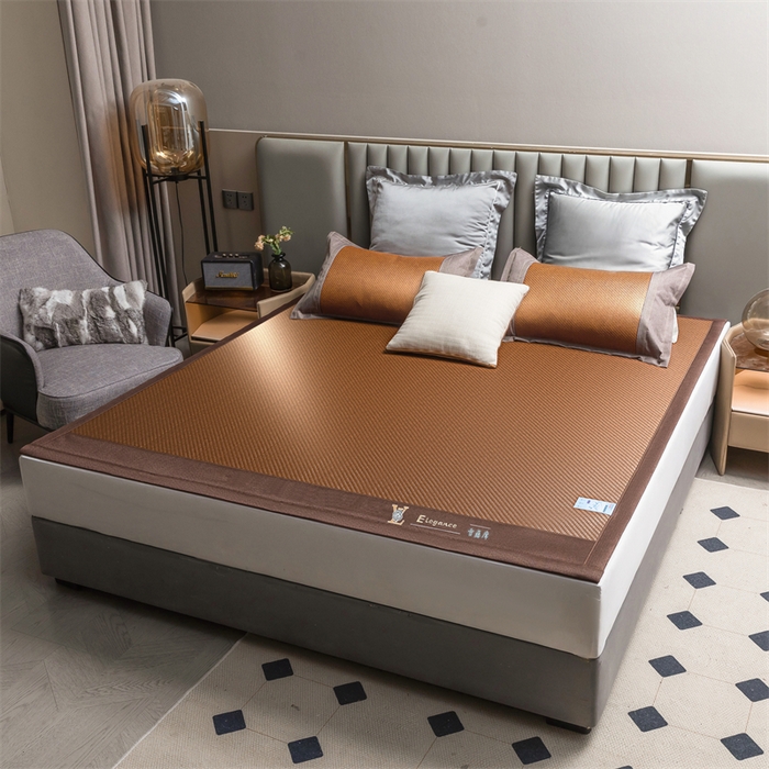 91家纺网 家纺一手货源 找家纺 苏迪网销供货 2025新款高端PE藤席冰丝三明治凉席霸王藤席 PE雪藤席-咖