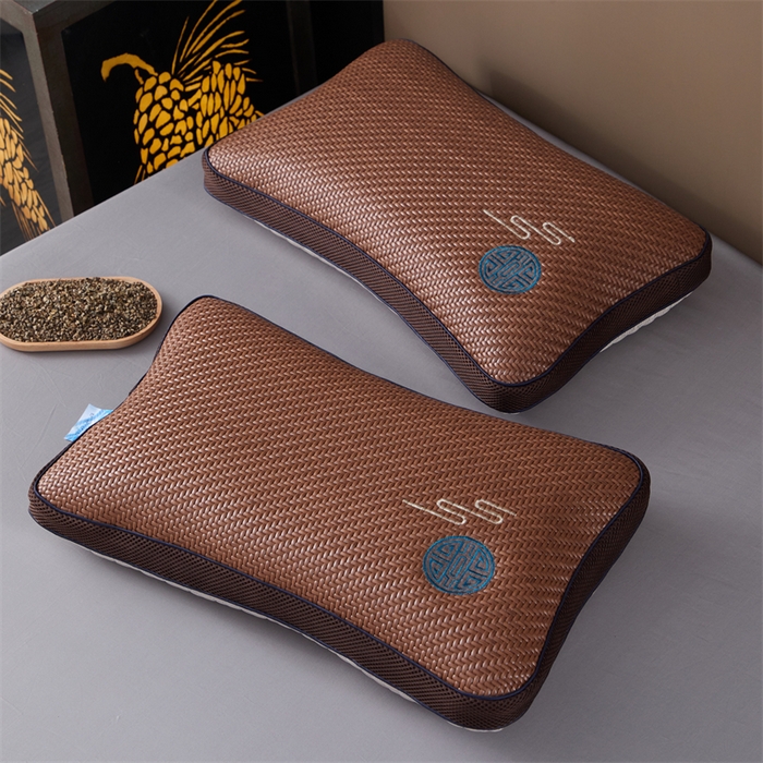 91家纺网 家纺一手货源 找家纺 织布人 2025春夏新款荞麦枕夏季冰丝凉感PE藤夏凉枕茶叶枕成人家用颈椎枕硬枕单枕芯 立体PE藤双面枕-福临门【茶香枕】