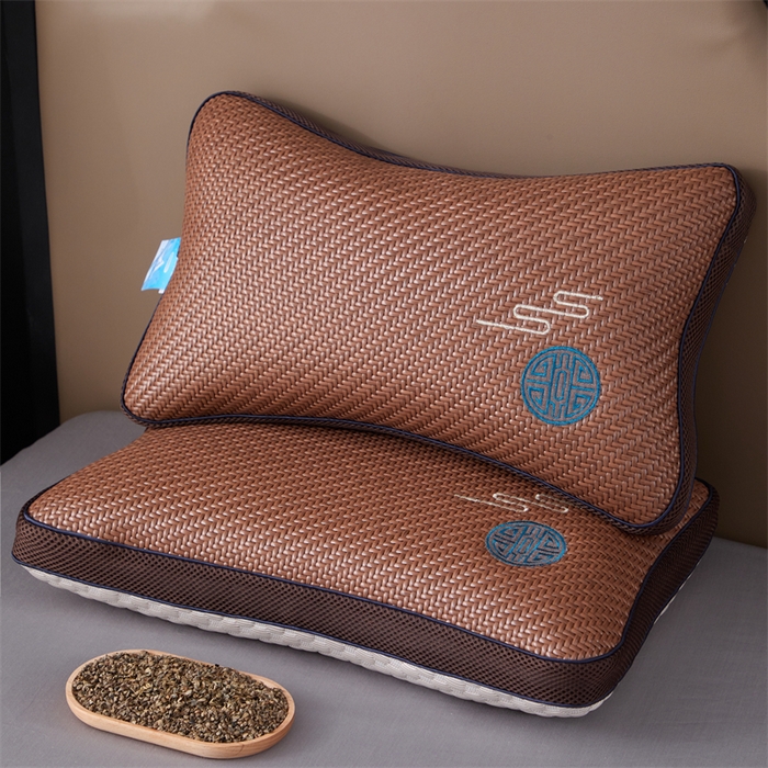 91家纺网 家纺一手货源 找家纺 织布人 2025春夏新款荞麦枕夏季冰丝凉感PE藤夏凉枕茶叶枕成人家用颈椎枕硬枕单枕芯 立体PE藤双面枕-福临门【茶香枕】