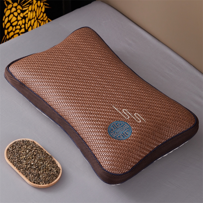 91家纺网 家纺一手货源 找家纺 织布人 2025春夏新款荞麦枕夏季冰丝凉感PE藤夏凉枕茶叶枕成人家用颈椎枕硬枕单枕芯 立体PE藤双面枕-福临门【茶香枕】