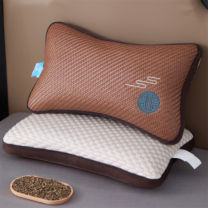 91家纺网 家纺一手货源 找家纺 织布人 2025春夏新款荞麦枕夏季冰丝凉感PE藤夏凉枕茶叶枕成人家用颈椎枕硬枕单枕芯 立体PE藤双面枕-福临门【茶香枕】