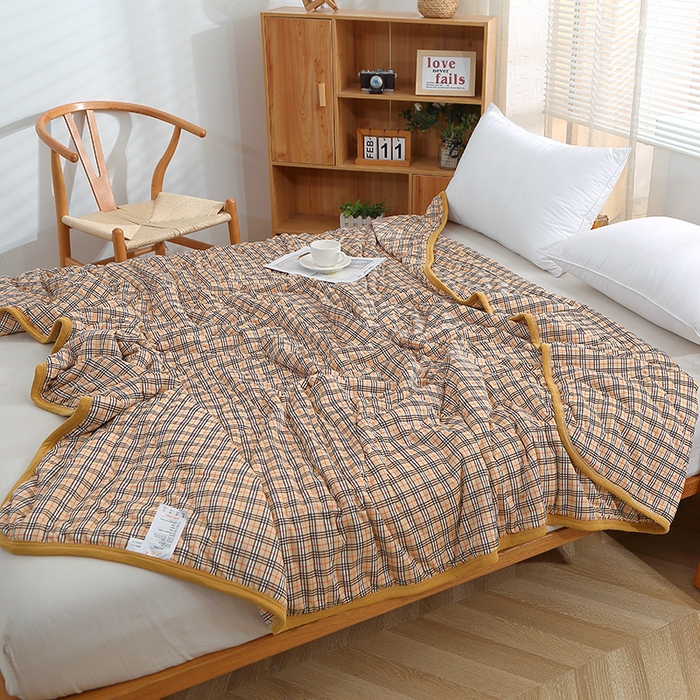 91家纺网 家纺一手货源 找家纺 （总）贝兰仙奴 2025春夏新款针织棉格子印花夏被夏凉被空调被