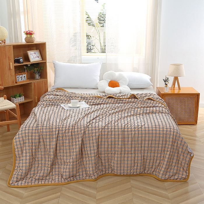 91家纺网 家纺一手货源 找家纺 贝兰仙奴 2025春夏新款针织棉格子印花夏被夏凉被空调被 宝莉格