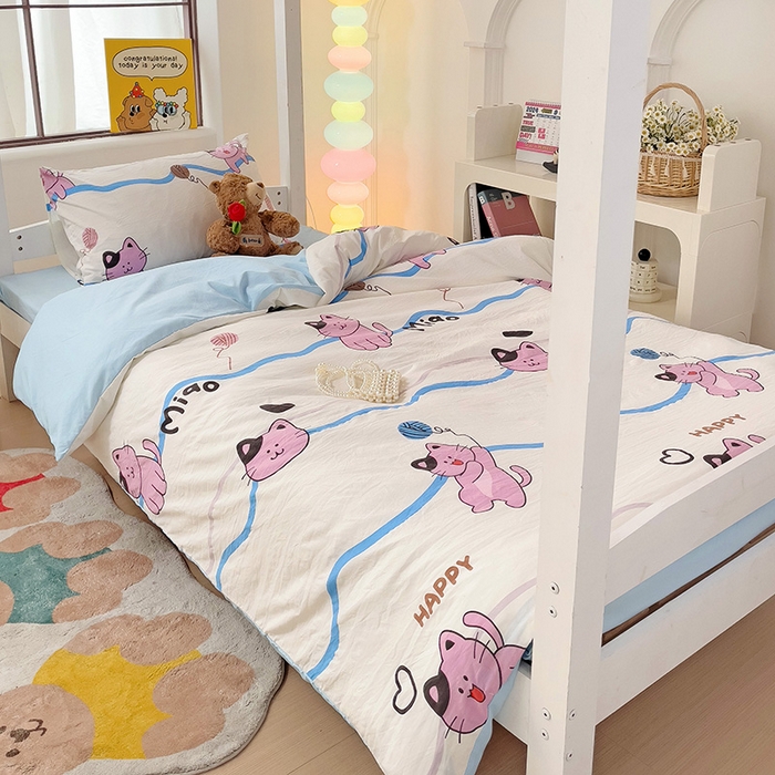 91家纺网 家纺一手货源 找家纺 海岛哥哥 2025新款云朵棉宿舍学生三件套 线条喵