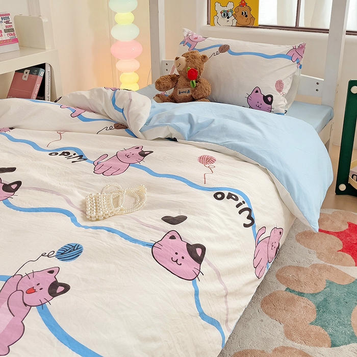 91家纺网 家纺一手货源 找家纺 海岛哥哥 2025新款云朵棉宿舍学生三件套 线条喵