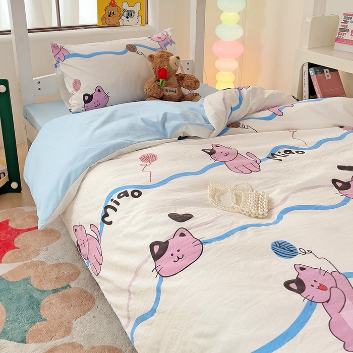 91家纺网 家纺一手货源 找家纺 海岛哥哥 2025新款云朵棉宿舍学生三件套 线条喵