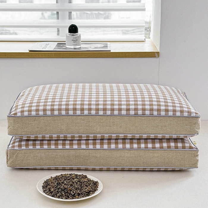 91家纺网 家纺一手货源 找家纺 织布人 2025春夏新款荞麦枕无印风全棉纯棉水洗棉荞麦面包枕头学生成人护颈硬枕芯单枕芯 全棉无印立体荞麦枕-千野